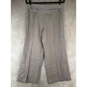 4Our Dreamers Wide Leg Pants Women Large Taupe Grey Linen Knit Waistband Cropped